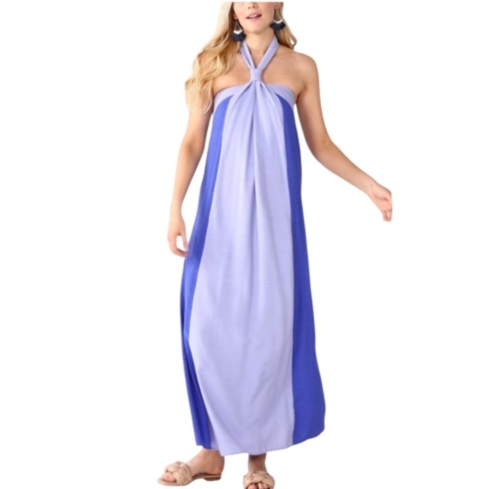 🆕 Nine West Halter Maxi Dress Color-block Size Small